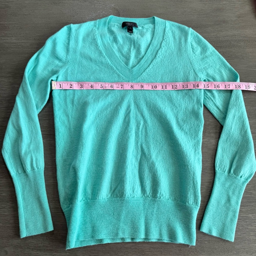 J. Crew Merino Wool V Neck Blue Teal Long Sleeve Sweater S - Picture 8 of 10